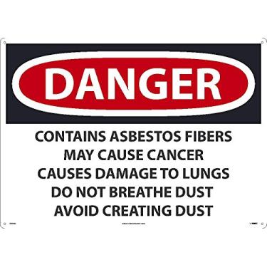 Imagem de NMC D24AD Sinal de perigo marcador nacional – Contém fibras de amianto que podem causar câncer causam danos aos pulmões, não respire poeira, evite criar poeira, 50 cm x 71 cm, alumínio 040