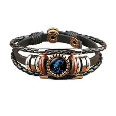 Imagem de COLORFUL BLING 12 pulseiras de couro da constelação do zodíaco, corda trançada multicamadas, cristal de vidro, punho tecido à mão para mulheres e homens, joias punk rock, Couro Vidro Cristal Metal