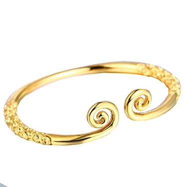 Imagem de HIJONES Pulseira unissex vintage de aço inoxidável Sun Wukong budista apertando feitiço aberto nuvem gravada, [ADJUSTABLE], Metal, Metal