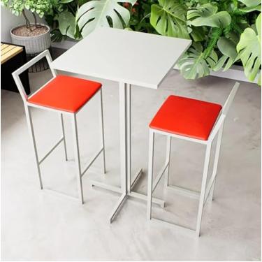 Imagem de Conjunto Mesa Alta Bar Bistrô Quadrada Branca 2 Banquetas Confort Estofado Industrial White (Vermelho)