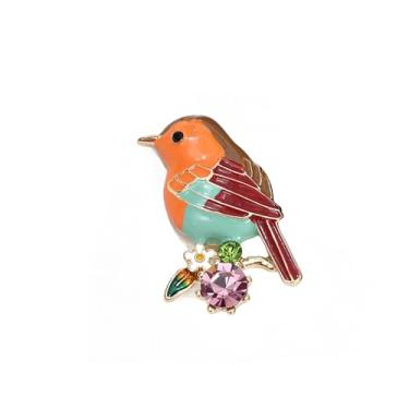 Imagem de Broche de esmalte de pássaro oriole pequeno fofo para mulheres homens moda zircônia cúbica vermelho cristal animal broches lapela distintivo vestido chapéu saco vestido elegante casamento aniversário