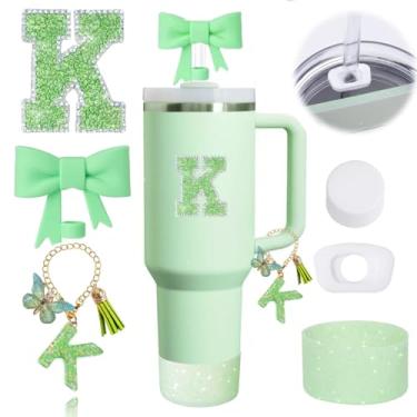 Imagem de Conjunto de acessórios de copo Stanley verde 6 peças para copo Stanley Cup 30 copo de 1,134 g com alça, incluindo tampa de palha de laço de silicone, tampa à prova de derramamento, bota de silicone