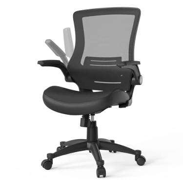 Imagem de TTD TIANTIANDA Cadeira de escritório ergonômica de malha giratória para computador com braços dobráveis, suporte lombar e assento em cascata para pessoas grandes, meio das costas, preta