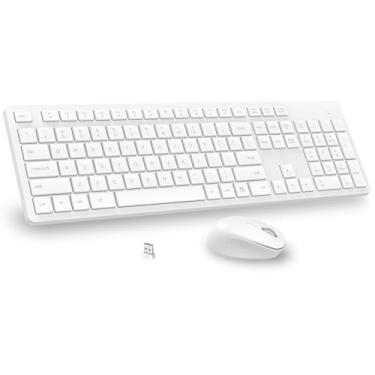 Imagem de LeadsaiL Conjunto de teclado e mouse sem fio branco, teclado ergonômico de tamanho completo, conjunto de mouse silencioso de teclado sem fio USB de 2,4 GHz, atalhos de 12 FN para laptop Windows MacOS