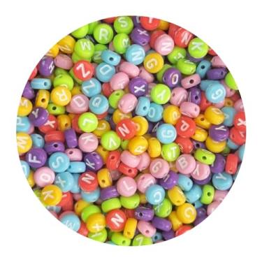 Imagem de 600 Miçangas de letras do alfabeto p pulseiras e colares (Colorido e branco)