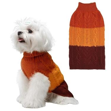 Imagem de EXPAWLORER Suéter para cães - suéteres de outono para cães meninas meninos, roupas clássicas de tricô de gola rolê para clima frio, roupa de cachorro de malha de cabo, casaco, roupas para animais de estimação para ação de graças (laranja, médio)