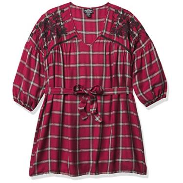 Imagem de Angie Vestido xadrez feminino de manga comprida, Vinho, G