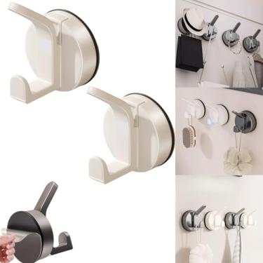 Imagem de Boxonly Ganchos de ventosa para parede de banheiro e chuveiro - suporte de toalha forte a vácuo, bucha de plástico e gancho de esponja para porta de vidro ou azulejo (branco leite, pacote com 2)