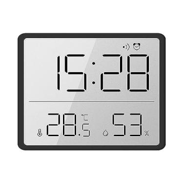 Imagem de Relógio de Parede Digital Operado por Bateria, Relógio de Mesa Com Temperatura e Umidade, Despertador Digital Com Tela Grande para Idosos, Quarto, Escritório (Preto)