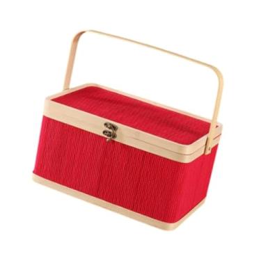 Imagem de IEUDNS Cesta de Tecido de Bambu Cesta de Embalagem de Presente Cesta de Compras de Recipientes de Alimento Cesta de Bambu com Tampa para Lanches Pão de, 30cmx20cmx16cm