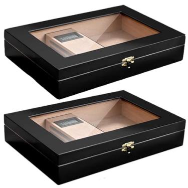 Imagem de Pequeno Caixa de charuto de madeira de cedro, caixa de charuto transparente para piano, pode acomodar 25 umidificadores com higrômetros Feito à mão