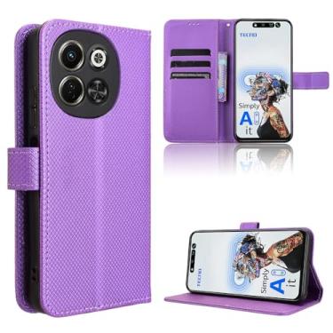 Imagem de Elubugod Capa de couro compatível com Tecno Pova 6 Neo 5G, capa flip de couro PU compatível com Tecno Spark 30 5G KL8 capa roxa