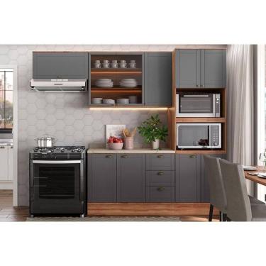 Imagem de Kit Cozinha Modulada 4 Peças Bella 2 Aéreos + 1 Balcão + 1 Torre Quente C4p197 Nogal Cinza