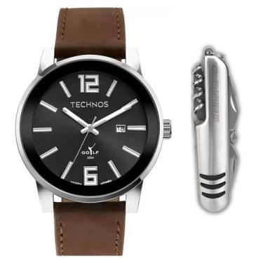 Imagem de Relógio Technos Masculino Golf Prata Couro Marrom 2115mxb/0p Com Caniv