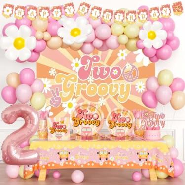 Imagem de Fiesec 232 Peças Dois Suprimentos De Festa Bacanas, Dois Lindos Boho Daisy Hippie Decorações De Festa De Segundo Aniversário Pano De Fundo Balão Guirlanda Banner Toalha De Mesa Topper De Bolo Guardana