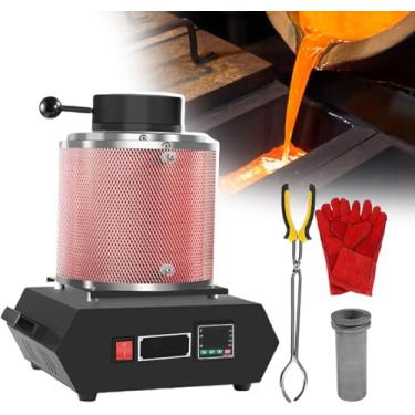Imagem de Forno elétrico de fusão de ouro 1500w, com kit de fundição de metal com rede de isolamento, para sucata derretida, prata, ouro, display LED, com cadinho de grafite, luvas de isolamento térmi