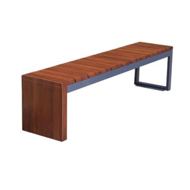 Imagem de Banco ao ar livre Banco de jardim ao ar livre sem encosto, cadeira de parque de aço com grãos de madeira, para varanda, quintal, varanda, assentos Banco de jardim(L150xW40xH45 cm)