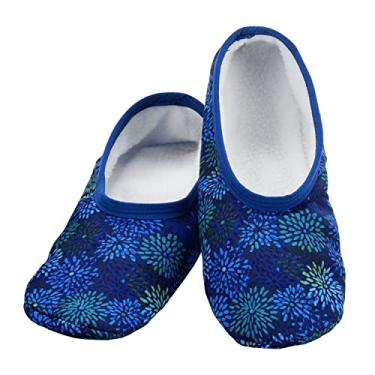 Imagem de Snoozies Skinnies Pantufas Femininas Confortáveis, Dobráveis, Meias Antiderrapantes para Viagens e Interiores - Margarida Brilhante, Fireworks, Medium
