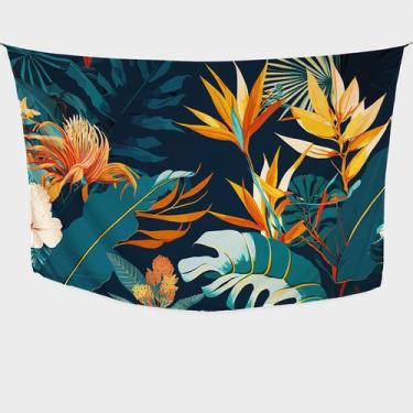 Imagem de Canga/Pareô Sublimado Tropical Azul e Laranja 1,00x1,50m - Fera Print 