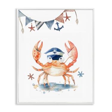 Imagem de Stupell Industries Design de arte de parede giclée emoldurado com caranguejo em chapéu de marinheiro branco por LSR Design Studio, 40 x 50 cm