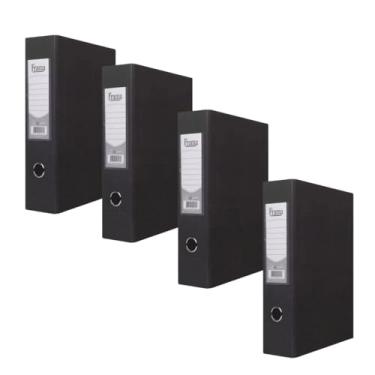 Imagem de Pasta Arquivo AZ, Kit com 4 Pastas, Lombo Largo 8cm, 34,5 x 28cm, Preto, com Presilha Metálica e Visor para Identificação