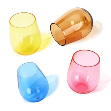 Imagem de Copos de acrílico sem haste e copos de água Lily's Home, inquebráveis, à beira da piscina, feitos de plástico à prova de quebra e ideais para uso interno e externo, reutilizáveis. Cores misturadas. 414 g. - Conjunto de 4