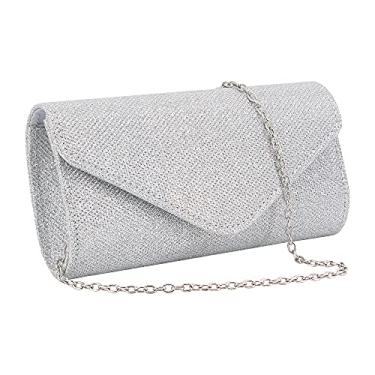 Imagem de Elenint Bolsa feminina de tecido brilhante envelope para noite, bolsa clutch para festa de casamento, formatura, Estilo pequeno, xadrez, prata brilhante, One Size