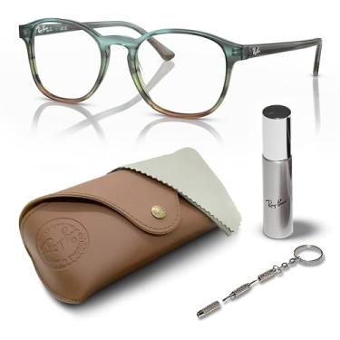 Imagem de Ray-Ban RB5417 Conjunto de óculos em formato Phantos com kit de óculos - Óculos com ajuste de ponte alta - Armação feminina de designer com lentes transparentes, Armação listrada azul e verde | Lente