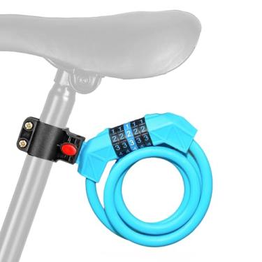 Imagem de Cadeado de bicicleta com suporte de montagem, cabo básico de bicicleta de 1,5 m, autoenrolável, cabo de combinação reinicializável de 5 dígitos, fechaduras de bicicleta, para bicicleta, motocicleta