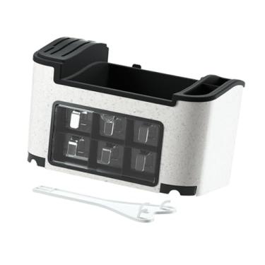 Imagem de IEUDNS Organizador de armazenamento de cozinha colher colher pauzinhos rack de especiarias de armazenamento com slot de telefone de fácil acesso ao suporte, Branco com Padrão