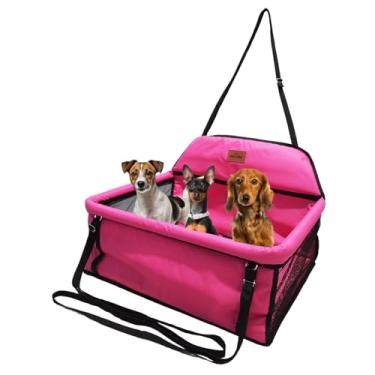 Imagem de Cadeira Assento Para 3 Pets Juntos No Carro Cães Gato Seguro (Rosa, Médio)