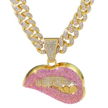 Imagem de GuoShuang Corrente de elos cubanos para homens e mulheres com pingente, colar de elos cubanos Miami Ice Out Diamond Joias Hip Hop, 20 Inch, Metal, Sem Pedra Preciosa