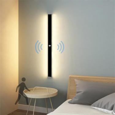 Imagem de Luminária de parede externa LED com sensor de movimento, luz de parede IP65 à prova d'água, arandelas pretas de metal, acrílico, iluminação longa de parede externa, simplicidade moderna para