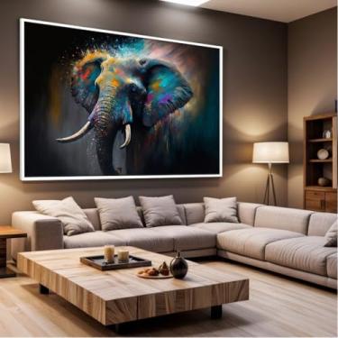 Imagem de Quadro Decorativo com Moldura Sala 90x60 Elefante Indiano Foco Luxo Grande Horizontal