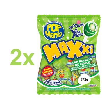 Imagem de Pirulito Pop Mania Maxxi Maça Verde 672g - 2 Pacotes
