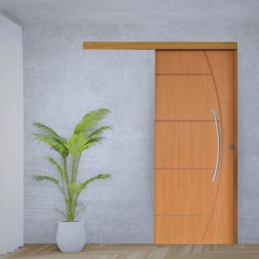 Imagem de Porta de Correr Padrão Imbuia Belissima 6 Trilho Embutir Puxador Curvo 600 Mm 110 X 210 Direito