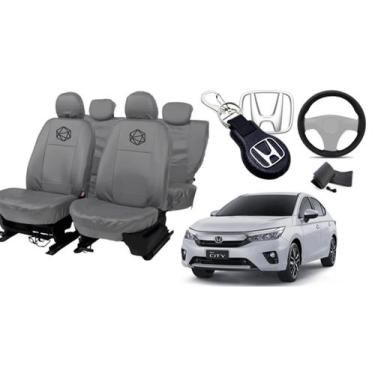 Imagem de Kit capa couro City 19-24 cinza + volante + chaveiro vip - ferro tech 
