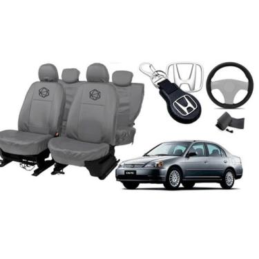 Imagem de Kit Capa Civic 99-06 Luxo Couro Cinza + Chaveiro - ferro tech br