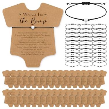 Imagem de Chuangdi 50 conjuntos de lembrancinhas de chá de bebê para convidados, pulseiras de coração fofas, cartões de desejos para presentes de festa de revelação de gênero, Size of the bracelet: 6.3-11.81