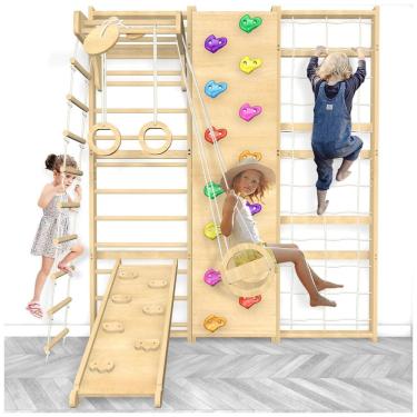 Imagem de Kit de Treino Completo para Casa com Escada de 3m, Balanço, Corda, Barra Fixa, Escorregador e Parede de Escalada em 1 - Ideal para