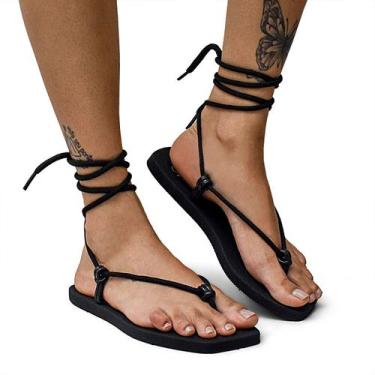 Imagem de Sandália Rasteira Feminina de Amarrar Bico Quadrado Modernidade Inovaç