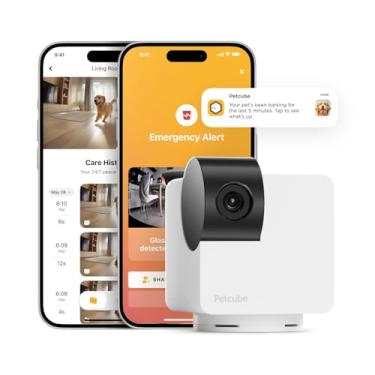 Imagem de Petcube Câmera interativa Cam 360 WiFi para animais de estimação e segurança doméstica com aplicativo de telefone, vídeo HD 1080p, rotação de 360°, visão noturna, alertas de IA