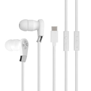 Imagem de LANDIBO Fones de ouvido tipo C, fones de ouvido intra-auriculares com controle de volume, microfone embutido, fones de ouvido com fio, qualidade de som nítida, cancelamento de ruído de graves, fones