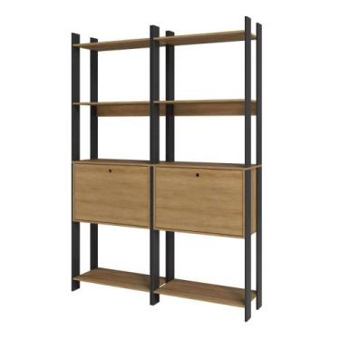 Imagem de Kit 2 Estantes para Livros 2 Portas 10 Prateleiras Estilo Industrial L