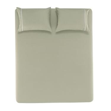 Imagem de Karsten Jogo de Cama Noah Verde Chá e Branco Casal 100% Algodão 160 Fios 3 Peças
