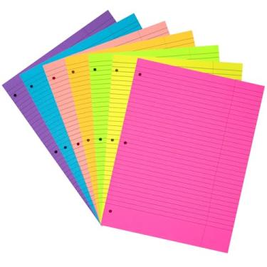 Imagem de Papel de folha solta, 20 x 26 cm, 350 folhas, papel para caderno, 7 cores neon, enchimento pautado com 3 furos, papel para fichário universitário 70 g/m²/8,6 kg