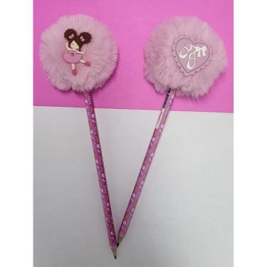 Imagem de 02 Lápis pompom Bailarina balé papelaria lapis escrever material escolar lembrancinha p...