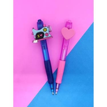 Imagem de Kit com 02 Canetas Esferográficas costureira estilista com aplique papelaria material escolar caneta azul lembrancinha p