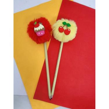 Imagem de Kit com 02 Lápis pompom cereja e cup cake papelaria lapis escrever material escolar caneta azul lembrancinha presente