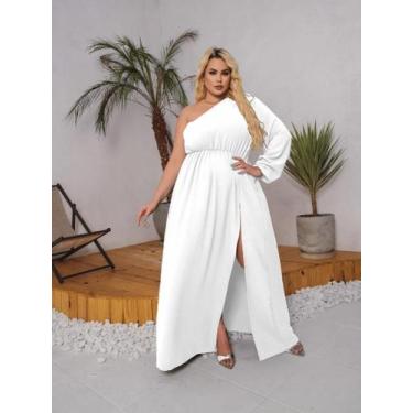 Imagem de Vestido Longo Plus Size Mula Manca Manga Comprida Fenda Faixa Amarraçã